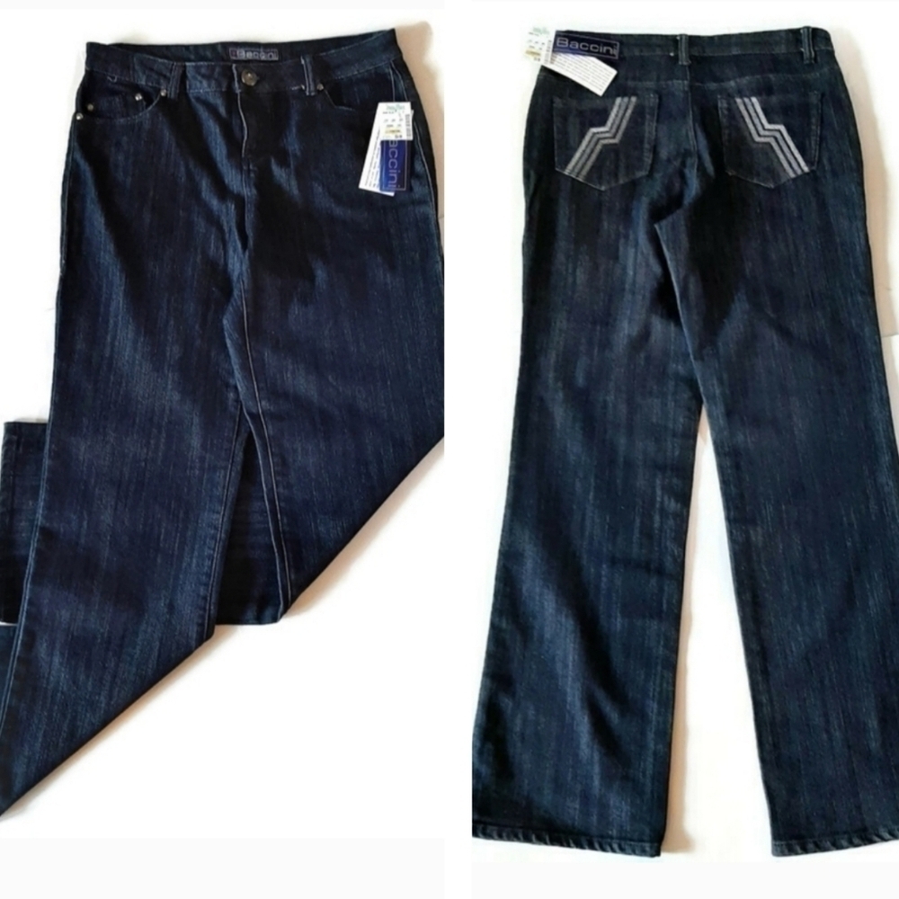 New Denim Relaxed Fit Jeans Baccini dark wash denim Blue Trousers NWT Sz 8 - Picture 5 of 6